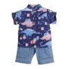 Boys Navy Animal Print Shirt And Shorts